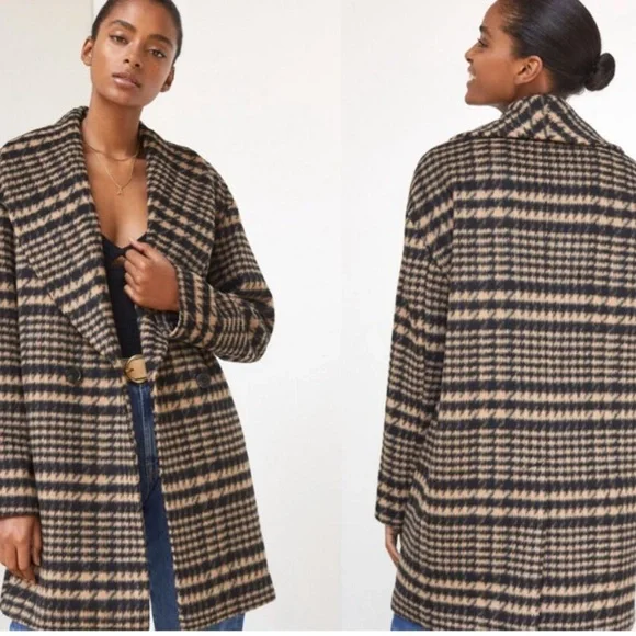 NWOT Anthropologie Avec Les Filles Houndstooth Plaid Wool Blend Coat Jacket M - Picture 9 of 15
